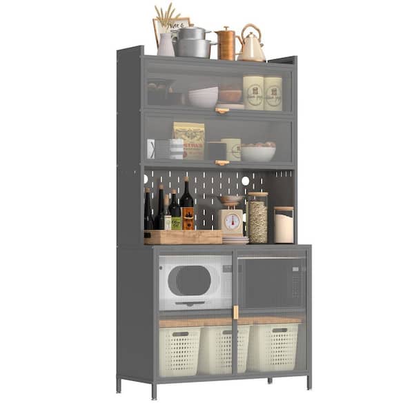 Tahanbath 73 in. Grey Metal Pantry Cabinet - 6-Tier Flip Door