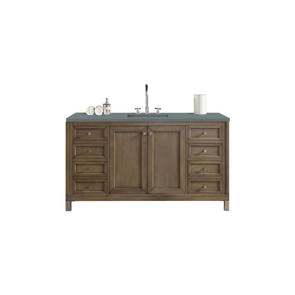 James Martin Vanities Chicago 60.0 in. W x 23.5 in. D x 33.8 in. H Bathroom Vanity in Whitewashed Walnut with Cala Blue Quartz Top