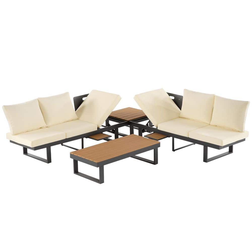 4-Piece Metal Outdoor Sectional Sofa Seating Group Set with Adjustable ...
