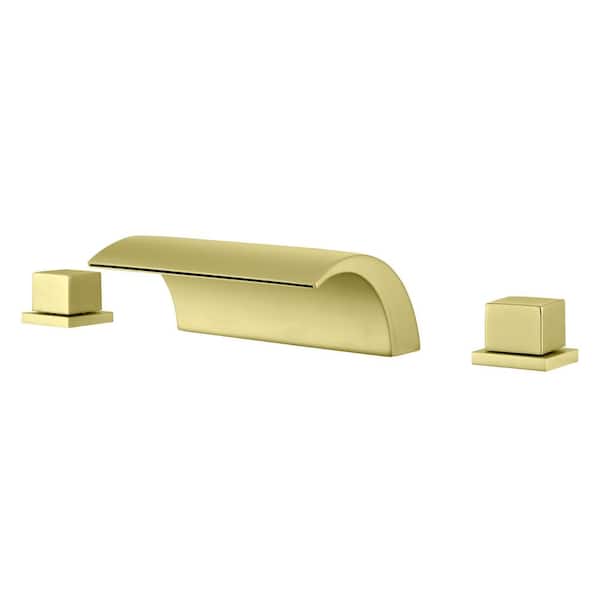 WELLFOR 8 in. Widespread Double Handles Waterfall Spout Bathroom Faucet with Supply Line in Brushed Gold