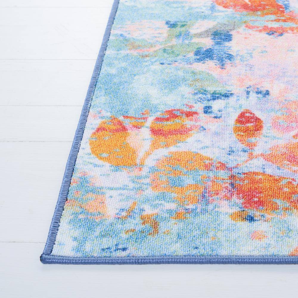 Blush Pink and Green Abstract Synthetic 9' x 12' Area Rug