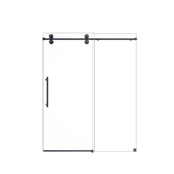 44-48 in. W x 76 in. H Frameless Single Sliding Shower Door, 5/16 in. Clear Tempered Glass, Matte Black, Bypass