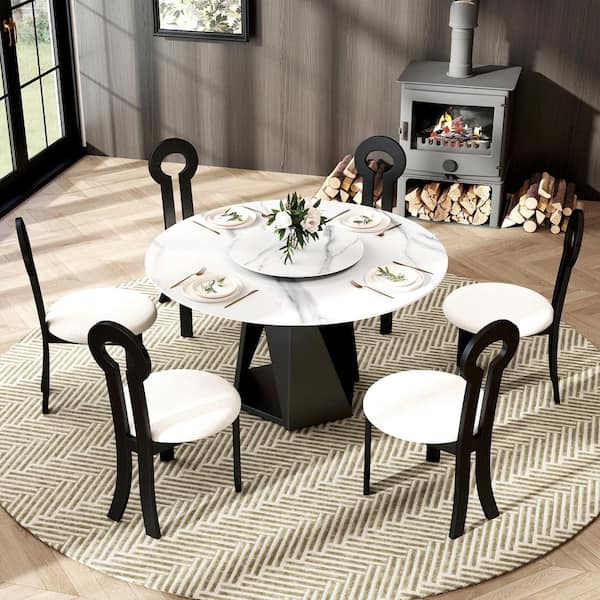 (Set of 6) Modern Lambswool Sitting Cushion Dining Chair Desk Chair Furniture in Black