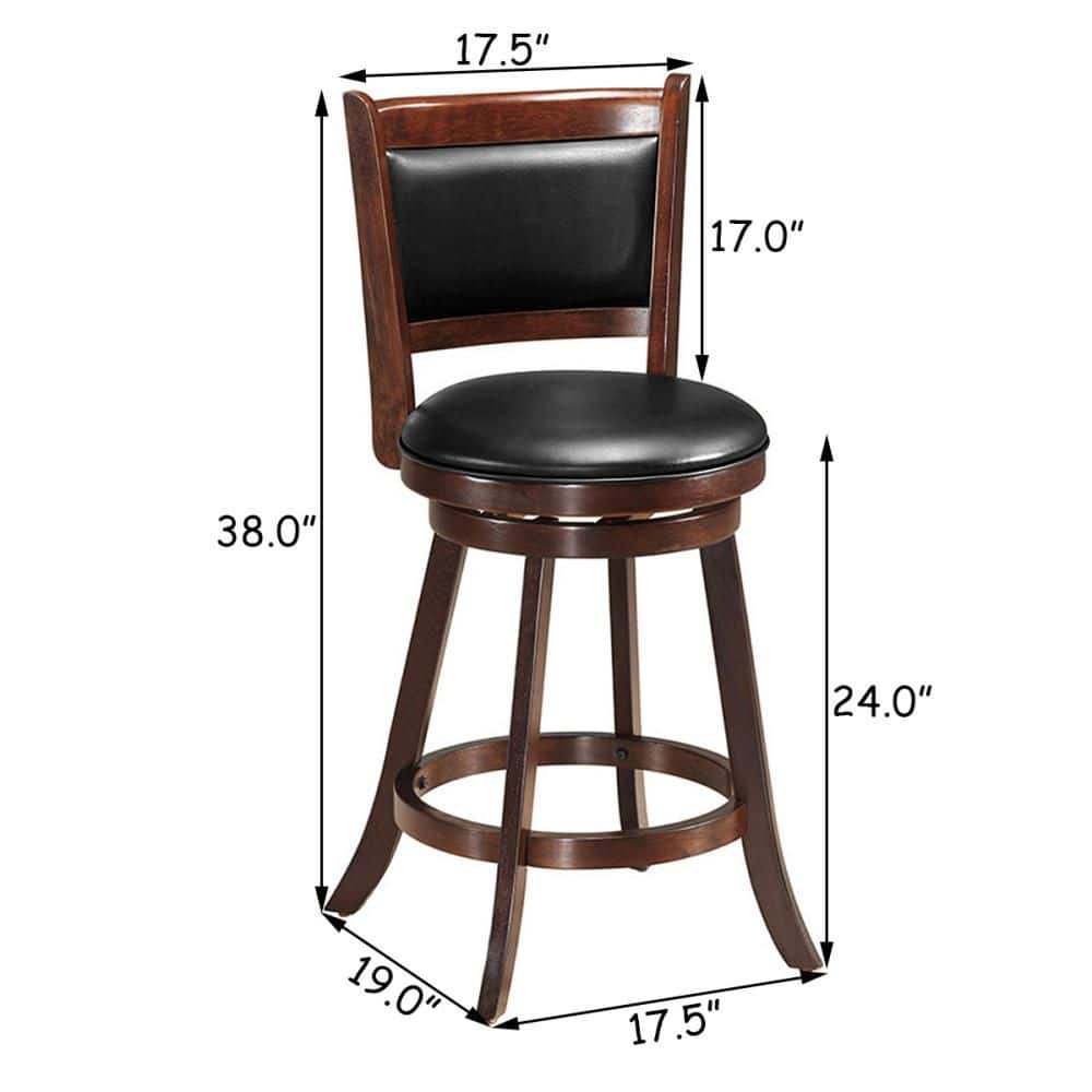 Espresso Swivel Rubberwood Bar Stools with Leather Upholstery