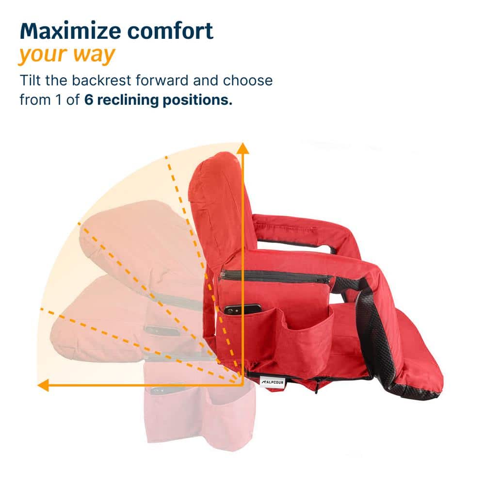Alpcour Extra-Wide Red Polyester Reclining Stadium Seat with Armrests
