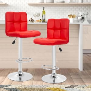 Reiner 37 in. Red Low Back Swivel Metal Bar Stool with Faux Leather Seat (Set of 2)