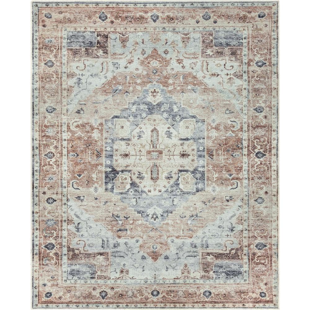 Well Woven Lotus Binita Vintage Persian Oriental Ivory Rust 9 ft. 3 in. x 12 ft. 6 in. Area Rug