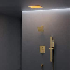 3-Spray Square 12 in. Rain LED Shower System with 6 in. Shower Head Handheld shower in Brushed Gold 2.5 GPM