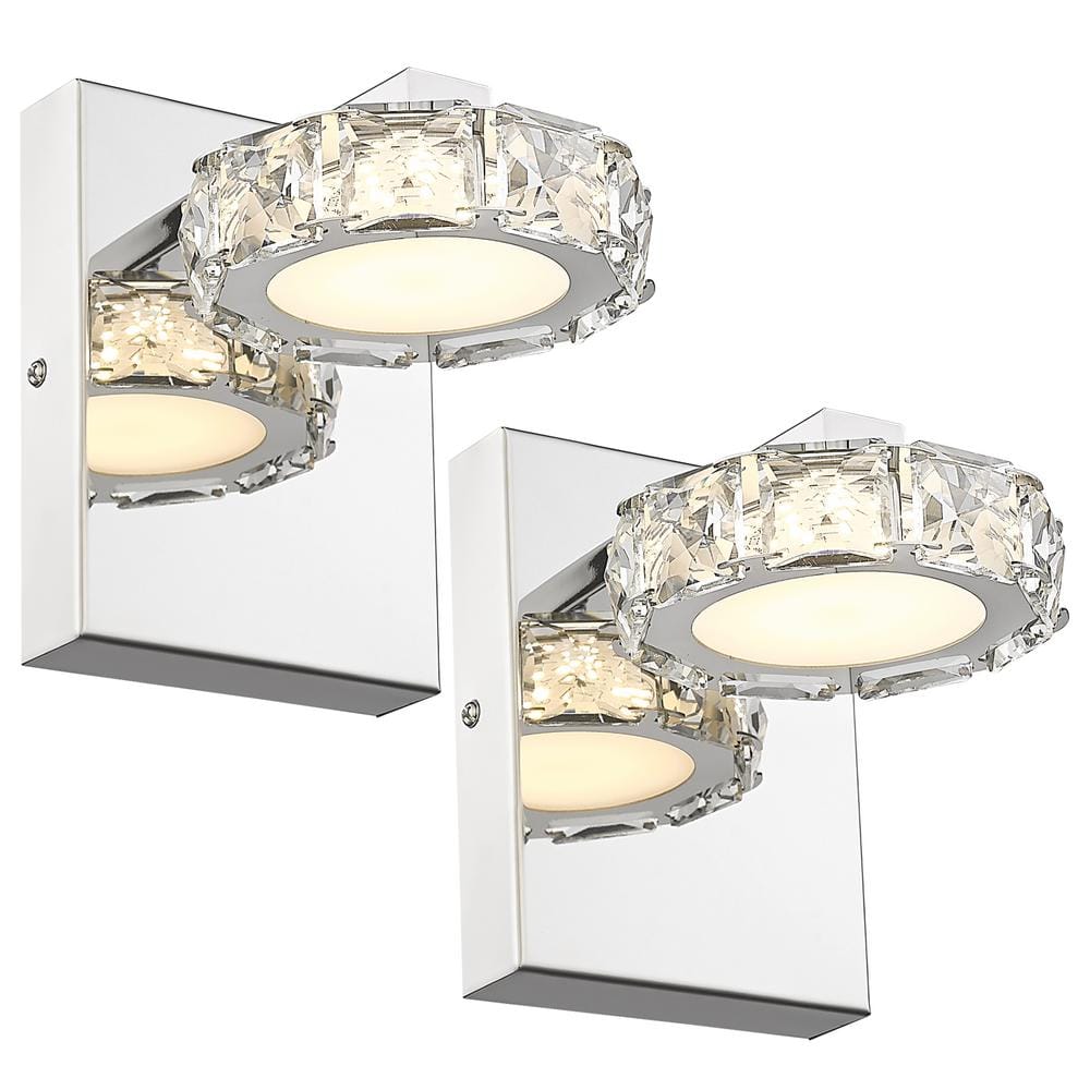 Modern 1-Light Chrome Dimmable Wall Sconce with Clear Crystal Shades(2-pack) -  pasentel, BD010-1-CH