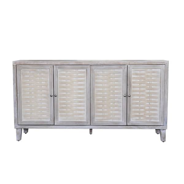 COWLOWN 59.84 in. W x 15.75 in. D x 31.5 in. H Natural Wood Wash Gray Linen Cabinet with 4 Doors