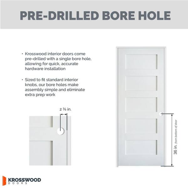 Krosswood Doors 32 in. x 96 in. Shaker 5-Panel Solid Core MDF