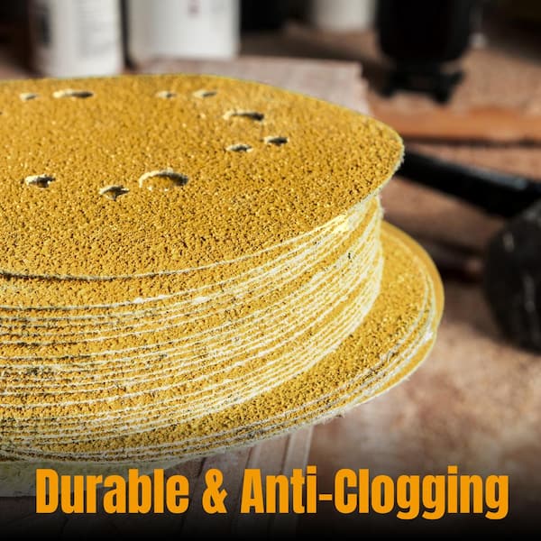 5 In. 8 Hole Hook and Loop Sanding Discs, 60/80/100/220/320, Assorted Grits Sandpaper (50-Pack)