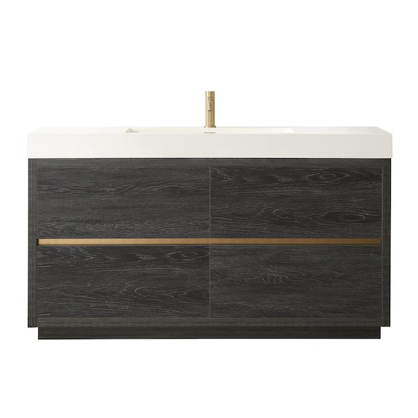 Huesca 59.8 in. W x 19.7 in. D x 33.9 in. H Single Bath Vanity in North Black Oak with White Composite Stone Top