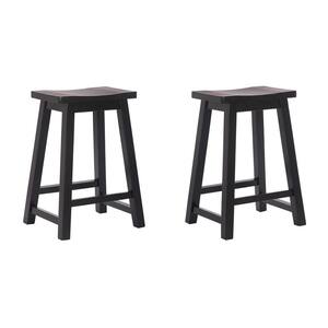 Lincoln 24 in. Black Backless Solid Wood Counter Height Bar Stool (Set of 2)