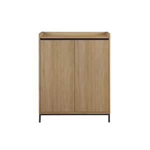 Coastal Oak Wood Modern Tray-Top Accent Cabinet with Metal Legs