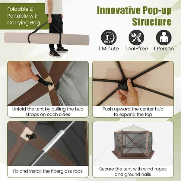 popo④ Costway 11.5 ft. x 11.5 ft. Brown Pop-up Gazebo Tent with