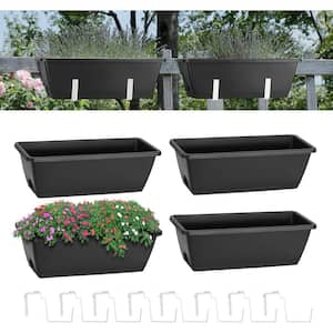 Hanging Flowerpots for Balustrades Plastic Window Planter Holder with Removable Hooks, Black and White (4-Pieces)