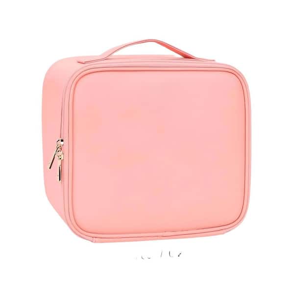 Travel Makeup Bag with LED Mirror and Adjustable Dividers, Portable Makeup Artist Organizer Bag, Pink