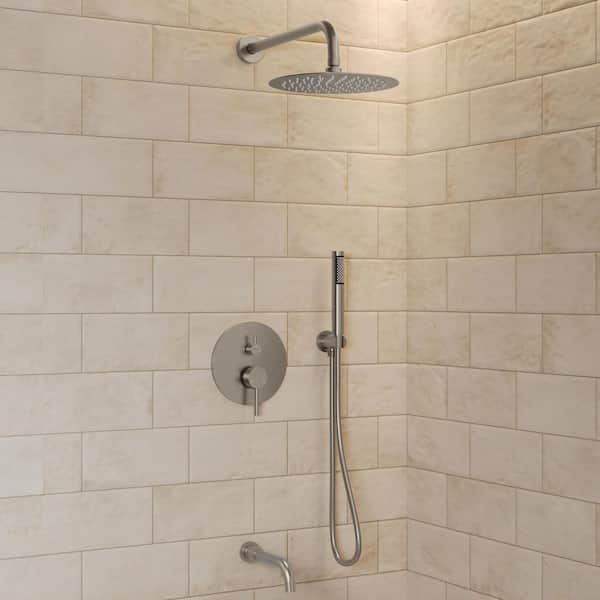 Pressure Balance Single Handle 3-Spray Shower Faucet 2.5 GPM with Anti Scald in Brushed Nickel