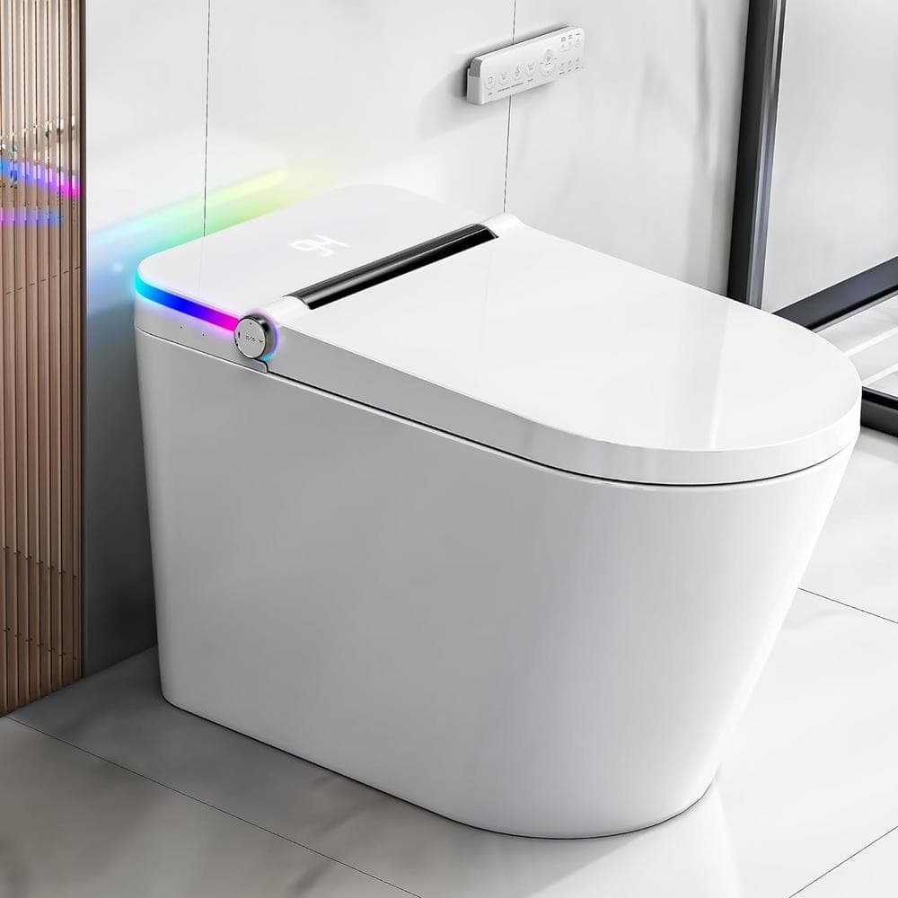 Elongated Smart Bidet Toilet 1.32 GPF in White with Adjustable Sprayer Settings, Built-In Aromatherapy, Foot Sensor -  Relyblo, YK-C93