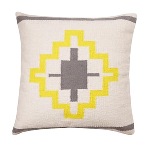 Southwestern White / Yellow Woven Geometric Medallion 20 in. x 20 in. Throw Pillow