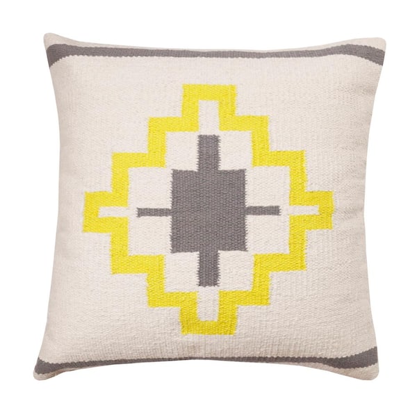 LR Home Southwestern White / Yellow Woven Geometric Medallion 20 in. x 20 in. Throw Pillow