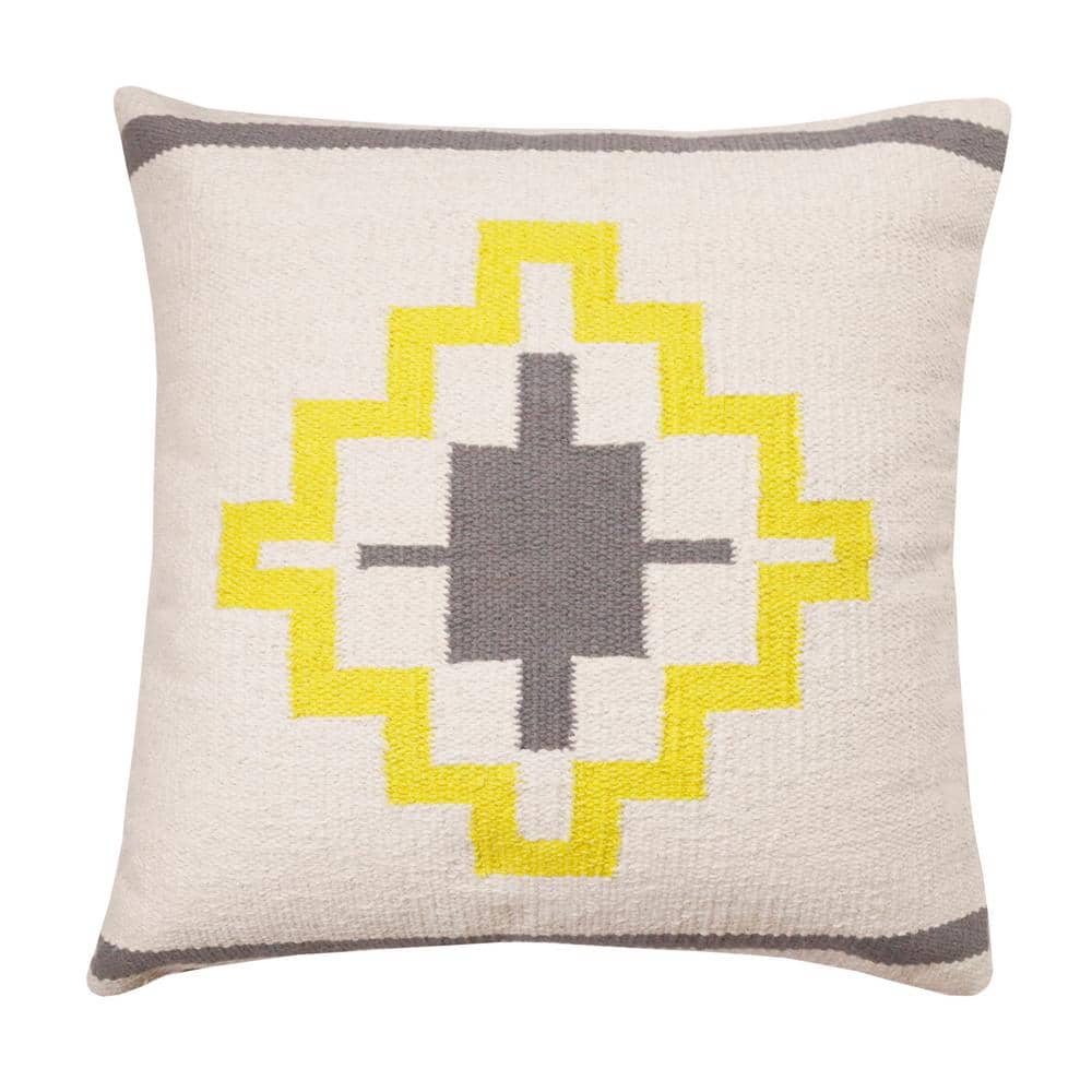 Southwestern White / Yellow Woven Geometric Medallion 20 in. x 20 in. Indoo