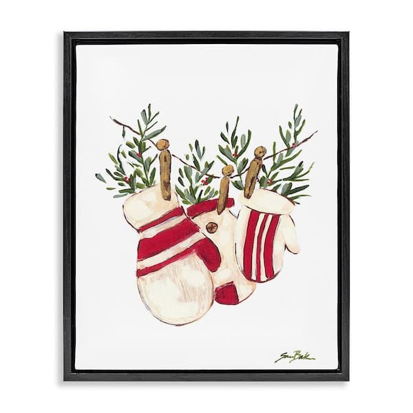 Stupell Industries Winter Mittens on Clothesline by Sara Baker 1 Piece Floater Frame Graphic Print Nature Poster Art Print 21 in. x 17 in.