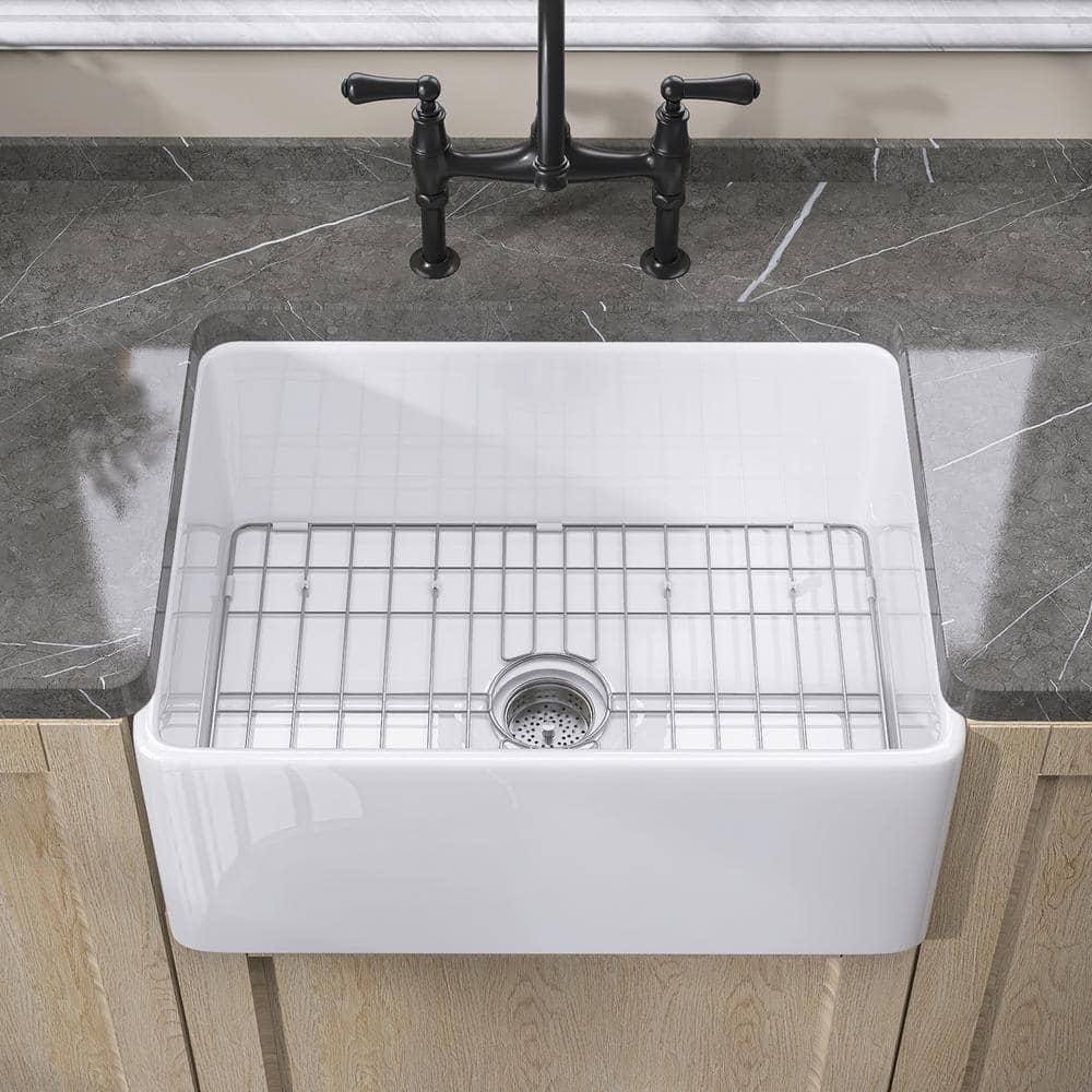 Getpro 24 in. Large Apron Front Farmhouse Sink Single Bowl White ...