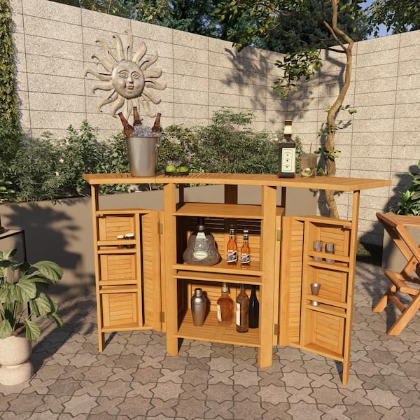 41 in. H Brown Teak Wood Traditional Outdoor Bar