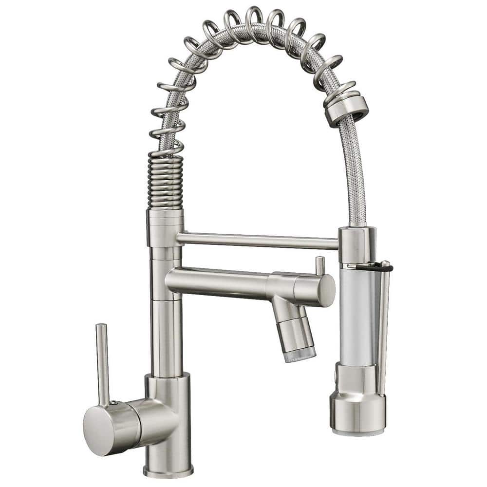 Stainless Steel Silver Faucet Single-Handle Faucet Pull-Down Sprayer Kitche