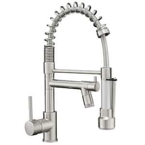 Stainless Steel Silver Faucet Single-Handle Faucet Pull-Down Sprayer Kitchen Faucet