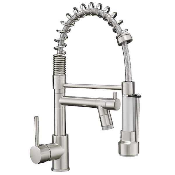 Boyel Living Stainless Steel Silver Faucet Single-Handle Faucet Pull-Down Sprayer Kitchen Faucet