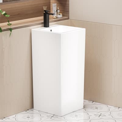 Turner 16 in. x 16 in. Vitreous China Square Pedestal Bathroom Sink in Crisp White with Faucet Hole and Overflow