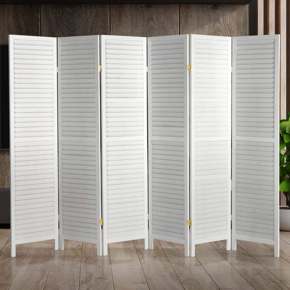 Oriental Furniture White 6 ft. Tall Wooden Louvered 6-Panel Room ...