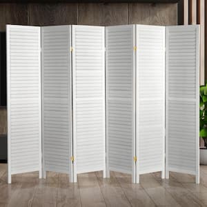 White 6 ft. Tall Wooden Louvered 6-Panel Room Divider