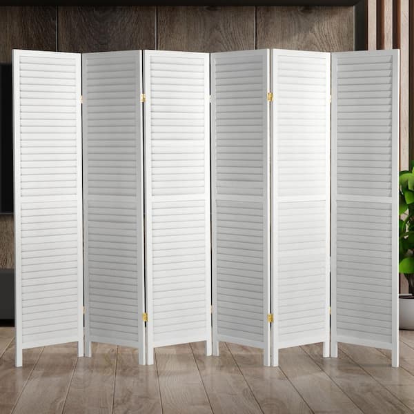 Oriental Furniture White 6 ft. Tall Wooden Louvered 6-Panel Room Divider