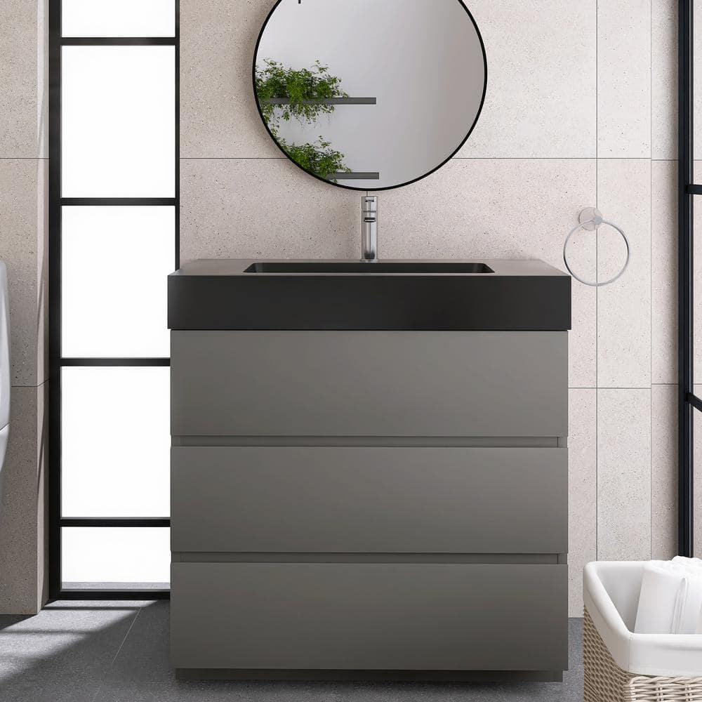 36 in. W x 18 in. D x 37 in. H Single Sink Freestanding Bath Vanity in Space Grey with Black Quartz Sand Top price history on PriceWatchPro