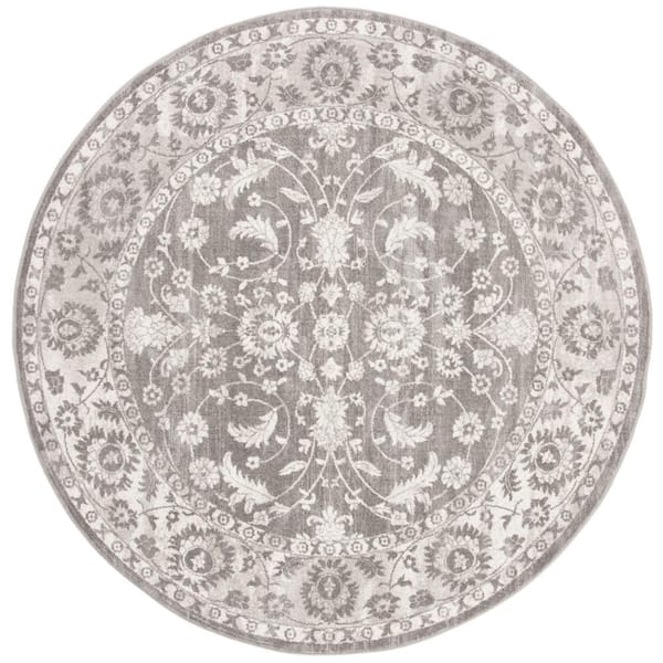 SAFAVIEH Brentwood Cream/Gray 7 ft. x 7 ft. Round Floral Border Area Rug