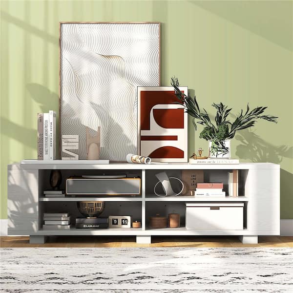 Costway White TV Stand Fits TVs Up to 59 in. with Storage Cabinet
