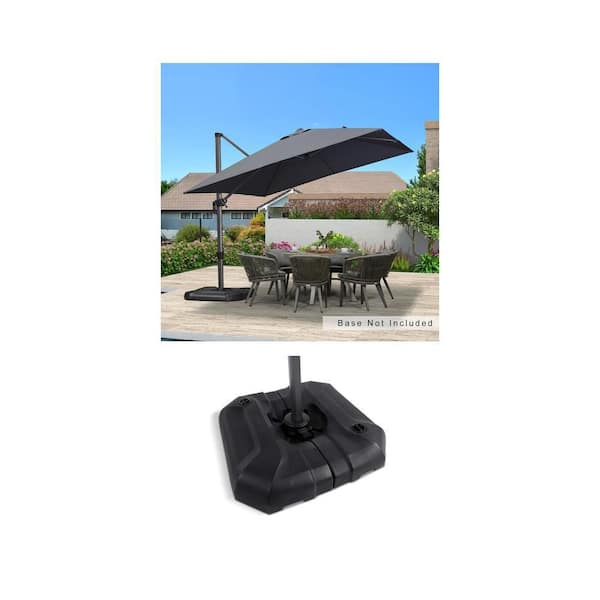 10 ft. Square Gray Cantilever Umbrella with 360° Rotation and Black Water/Sand Filled Base
