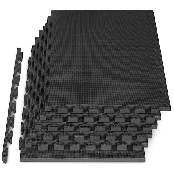 Unbranded Black 24 in. W x 24 in. L x 1 in. T EVA Interlocking Foam Gym Flooring Mat (6 Tiles/Pack) (24 sq. ft. )