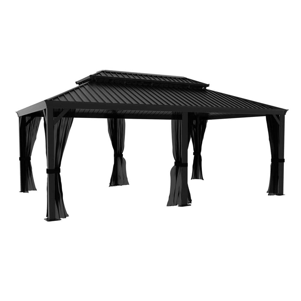 20 ft. W x 12 ft. D Aluminum Hardtop Gazebo with Galvanized Double Roof and Textilene Netting price history on PriceWatchPro