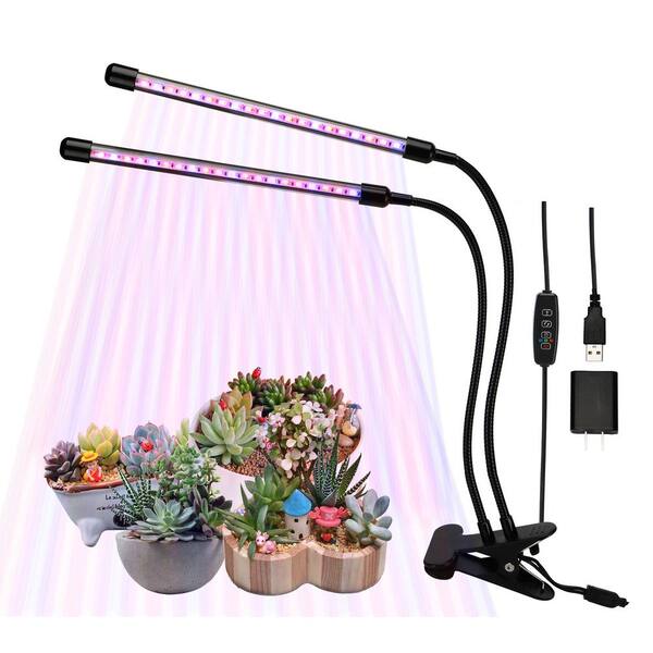Homevenus 2-Heads Full Spectrum Clamp LED Grow Lights For Indoor Plants in Red and Blue Color Changing Light