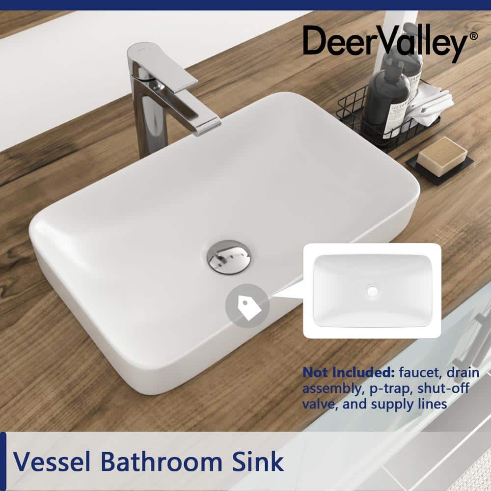 DeerValley 19'' White Ceramic Rectangular Above-Counter Vessel Sink