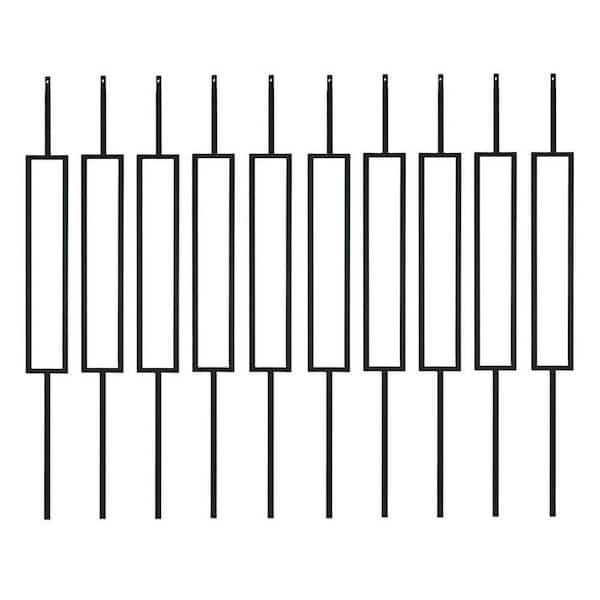 S11 44x0.5 Wrought Iron Decorative Metal Deck Balusters Rectangle Hollow Spindles Satin Black Railing 10-Pack