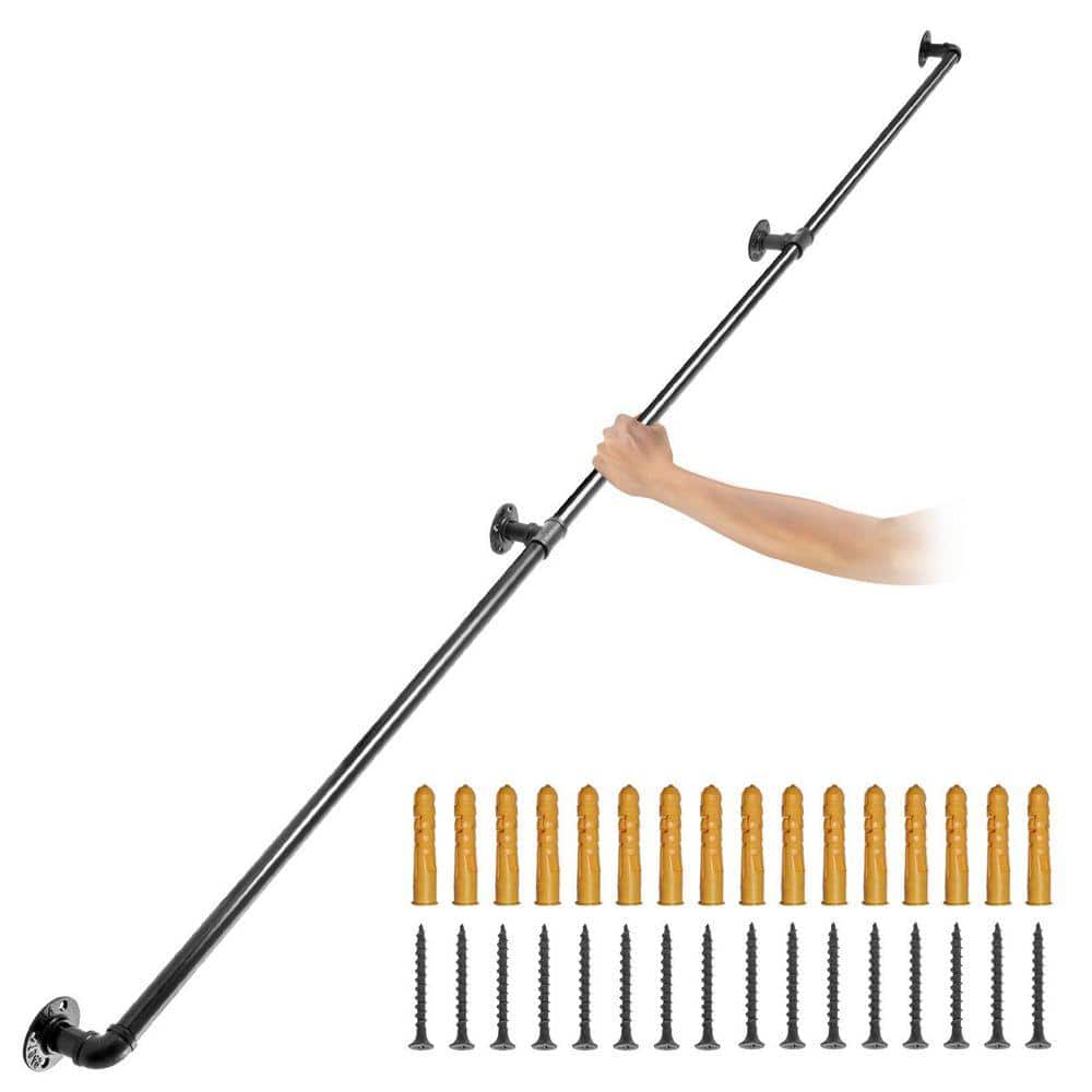 VEVOR 96 in. x 3.74 in. Pipe Stair Handrail 440 lbs. Capacity Staircase 8 ft. Steel Railing kit for Outdoor Steps in Black (p7sT3M9AtNiPJRA)