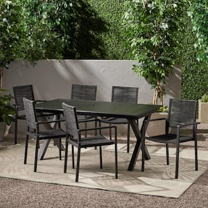 Taku Black 7-Piece Aluminum Rectangular Outdoor Dining Set with Expandable Table
