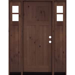 60 in. x 80 in. Knotty Alder 3 Panel Left-Hand/Inswing Clear Glass Provincial Stain Wood Prehung Front Door w/Sidelites