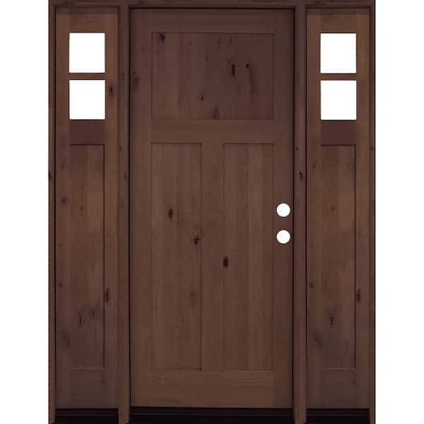 Krosswood Doors 60 in. x 80 in. Knotty Alder 3 Panel Left-Hand/Inswing Clear Glass Provincial Stain Wood Prehung Front Door w/Sidelites